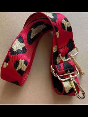 NEW Red Leopard Print Reversible and Adjustable Purse Strap with Gold Hardware